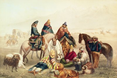 Chilei rusztikus jelmezek, illusztráció Claudio Gay „Historia de Chile” című művéből, vésette Laemlein, 1854 alkotó: Johann Moritz Rugendas