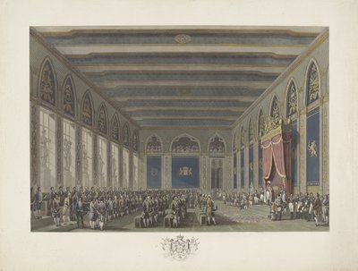 Az államok általános intézménye I. Vilmos király által Brüsszelben, 1815. szeptember 21-én Tizenkét lemez I. Vilmos brüsszeli érkezéséről és beiktatásáról, valamint az 1815-ös Quatre-Bras-i és Waterloo-i csatákról (sorozat címe) alkotó: Johann Nepomuk Gibèle (possibly)