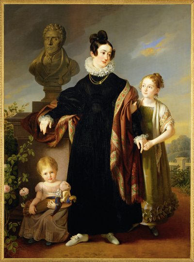 Freifrau Josefine Dietrich-Landsee, nemrég megözvegyült, két lányával, Josephine-nel és Annával (festmény vászonra). alkotó: Johann Peter Krafft