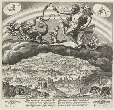 A Saturnus en zijn bolygó befolyása az op de wereldre A hét bolygó (sorozat címe) A bolygók és jeleik hatásai az állatövben (sorozat címe) alkotó: Johann Sadeler (I)