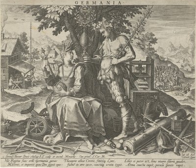 Németország Ceresszel és Bacchusszal Germania (cím a tárgyon) Az európai országok allegorikus ábrázolásai (sorozat címe) alkotó: Johann Sadeler (I)