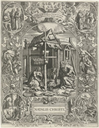 Születés: Karácsony Natalis Christi (cím a tárgyon) A négy legfontosabb keresztény ünnep (sorozat címe) alkotó: Johann Sadeler (I)