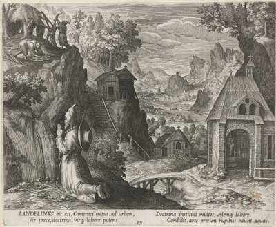 Szent Landelinusz mint remete Remeték (sorozat címe) Oraculum Anachoreticum (sorozat címe) alkotó: Johann Sadeler (I)