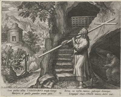 Szent Theodore Tiro remeteként Remeték erényes élete (sorozat címe) Trophaeum vitae solitariae (sorozat címe) alkotó: Johann Sadeler (I)