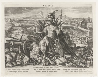 Minerva, mint a harcművészet védőnője Arma (cím a tárgyon) Egy herceg fő tevékenységei (sorozat címe) Schema, seu speculum principum (sorozat címe) alkotó: Johann Sadeler (I)