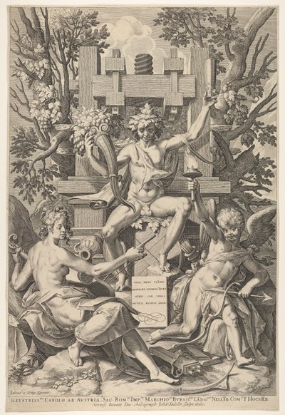 Bacchus, Zene, Amor, 1575-1600. alkotó: Johann Sadeler I