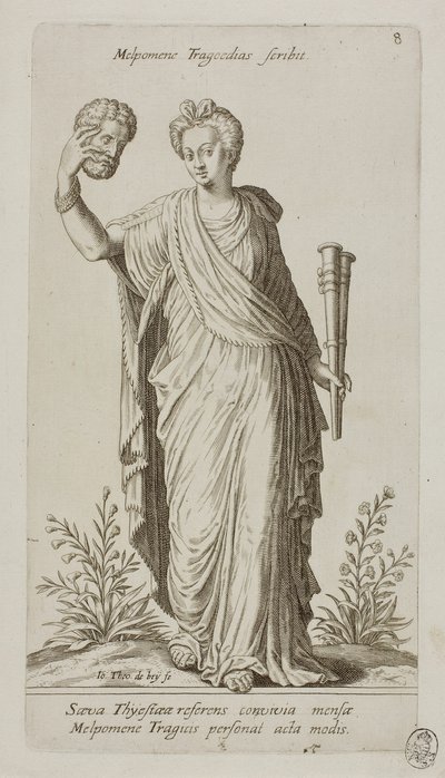 Melpomene, a tragédia múzsája, 8. lemez a Parnassus Bicepsből alkotó: Johann Theodor de Bry