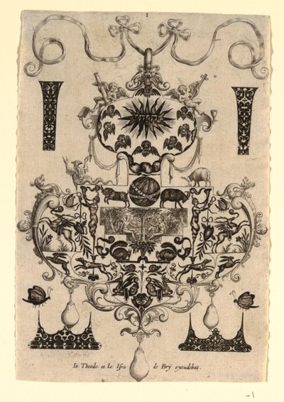 Medáldizájn a kísértéssel, 1. tábla, nyolc medáldizájn sorozatából, a kardinális erényekkel alkotó: Johann Theodor de Bry