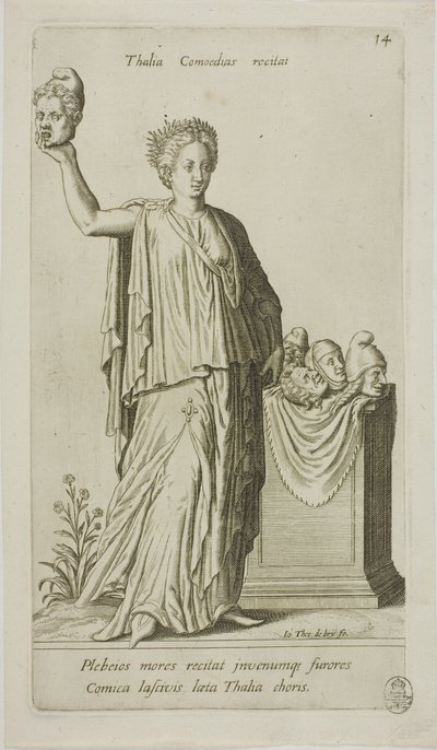 Thalia, a komédia múzsája, 14. lemez a Parnassus Bicepsből alkotó: Johann Theodor de Bry