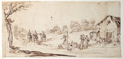 Vidéki jelenet (toll és tinta papíron) alkotó: Johann Wilhelm Baur