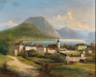 Johann Wilhelm Jankowski Gmunden látképe alkotó: Johann Wilhelm Jankowski