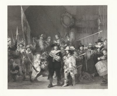 Frans Banninck Cocq kapitány és Willem van Ruytenburch hadnagy szövetsége, az „éjszakai őrség” néven ismert. alkotó: Johann Wilhelm Kaiser (I)