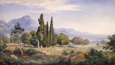 Árkádiai táj (ceruza és akvarell) alkotó: Johann Wilhelm Schirmer