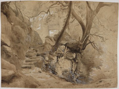 Sziklalépcső az aricciai Villa Chigi parkjában alkotó: Johann Wilhelm Schirmer