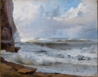 Tengertanulmány Étretat közelében (sziklás parttal balra) alkotó: Johann Wilhelm Schirmer