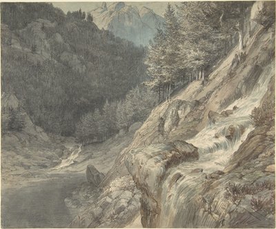 Hegyvidéki táj folyóval alkotó: Johann Wilhelm Schirmer