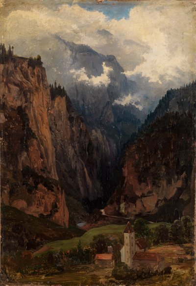 Via Mala templommal az előtérben alkotó: Johann Wilhelm Schirmer