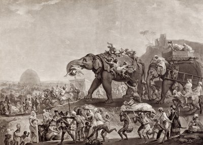 Hyderbeck nagykövetsége Kalkuttában, az oudei vezírtől, Patna útján, 1788-ban, találkozásig Lord Cornwallis-szal, publikáció 1800 körül (mezzotint) alkotó: Johan Joseph Zoffany