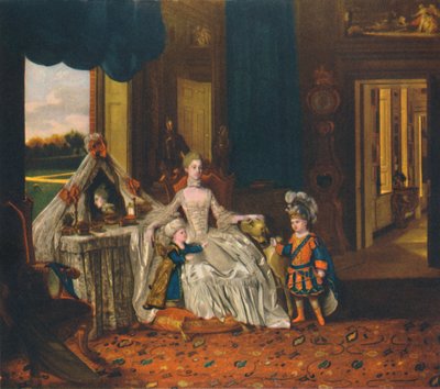 Charlotte királynő az öltözőben herceggel és herceggel díszes ruhában, c1766, 1948 alkotó: Johan Joseph Zoffany