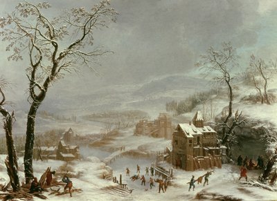 Téli jelenet a Flustal folyó közelében alkotó: Johann the Yngr. Dallinger von Dalling