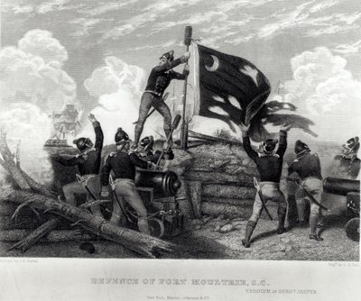 William Jasper őrmester hősiessége a dél-karolinai Fort Moultrie védelmében, 1780. május 12., metszet: G.R. előszoba alkotó: Johannes Adam Simon Oertel