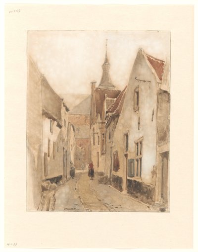 Kilátás a Ridderstraatról a Kerksteegben, Hattemben alkotó: Johannes Bosboom