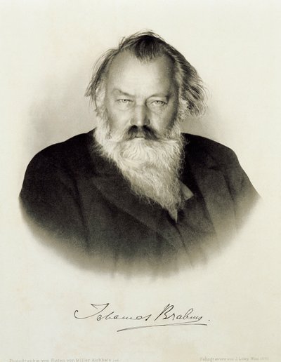 Németország, Johannes Brahms német zeneszerző, zongoraművész és karmester vésett portréja alkotó: Johannes Brahms