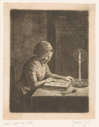 Sötét szoba olvasó nővel alkotó: Johannes Christiaan Janson