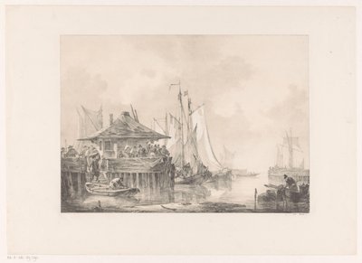 Tömeg a kikötőben alkotó: Johannes Christiaan Schotel
