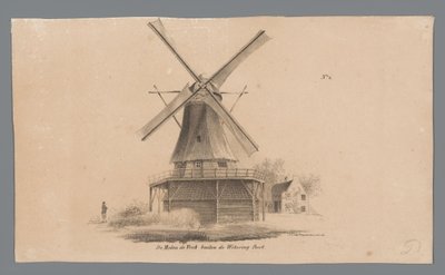 Kilátás a De Vink szélmalomra a Weteringpoorton kívül Windmill de Vink a Wetering Poort mellett (cím az objektumon) alkotó: Johannes Cornelis van Pappelendam