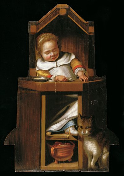 Alvó baba etetőszékben alkotó: Johannes Cornelisz. Verspronck