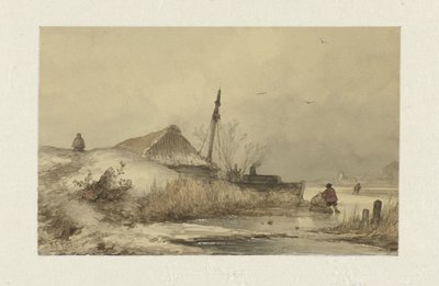 Téli táj egy tanya egy árkon alkotó: Johannes Franciscus Hoppenbrouwers