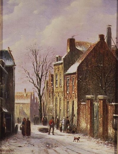 Téli utcakép alkotó: Johannes Franciscus Spohler