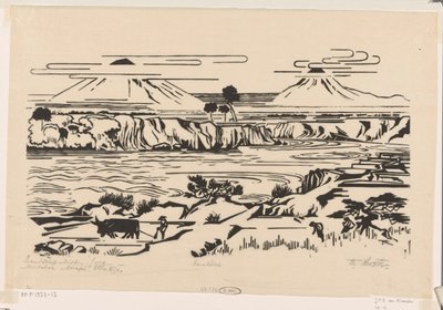 Táj, Közép-Jáva: Merbaboe, Merapi, Ello folyó (eredeti cím az objektumon) alkotó: Johannes Frederik Engelbert ten Klooster (signed by artist)