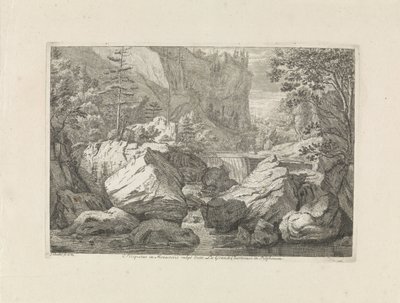 Kilátás egy vízesésre Prospektus in Monasterio vulgo dicto La Grande Chartreuse in Delphinatu (cím a tárgyon) Tájak a Chartreuzer-hegységben (sorozat címe) alkotó: Johannes Glauber