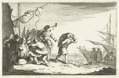 Kikötő beszélgető kereskedőkkel Olasz kikötők (sorozat címe) Aliqui Portus (sorozat címe) alkotó: Johannes Gronsveld