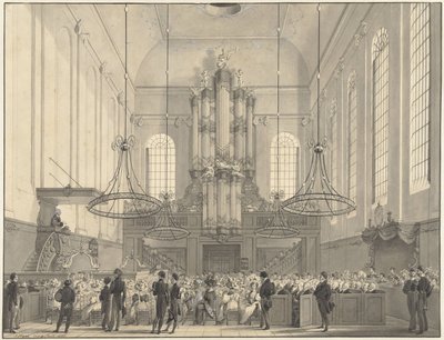 Prof. dr. van der Palm prédikál a hágai evangélikus templomban a királyi család számára, 1828 alkotó: Johannes Hari (I)