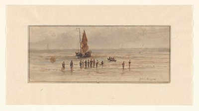 Tengerparti jelenet halászokkal és vitorlás hajóval alkotó: Johannes Huygens (signed by artist)