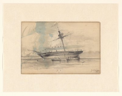 Vitorlás hajó két evezős csónakkal alkotó: Johannes Huygens (signed by artist)