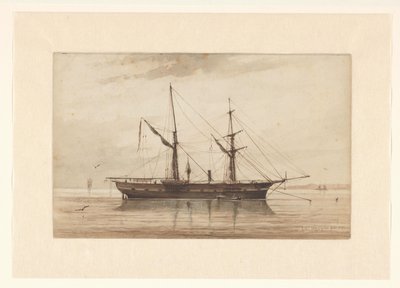 Nyugodt vizeken horgonyzó vitorlás alkotó: Johannes Huygens (signed by artist)