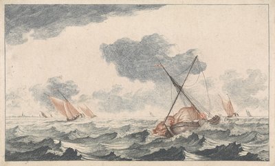 A vitorla vasalása Hajók a tengeren (A sorozat) (sorozat címe) alkotó: Johannes Jacobsz van den Aveele (attributed to)