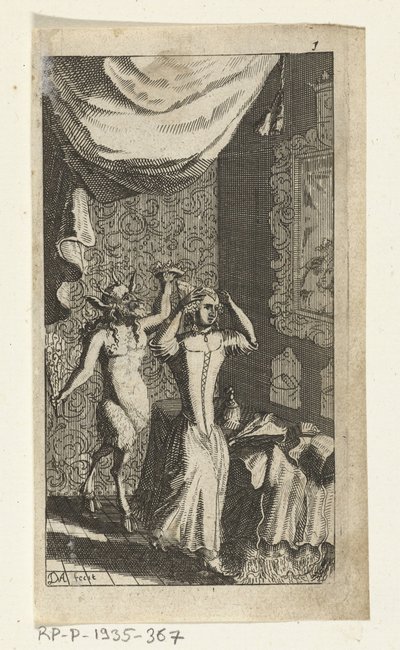 A büszke ördög Simon de Vries könyvillusztrációja, a hét ördög uralkodik és szolgálja a Hedendaeghsche Dienstmaegden, Amszterdam, 1682 alkotó: Johannes Jacobsz van den Aveele