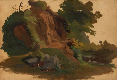 Sziklás kiemelkedés egy patak mellett a római Campagna-ban, kb. 1835-40. alkotó: Johannes Jakob Frey