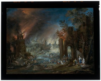 Landscape With Lot and His Daughters and The Burning Sodom In The Background alkotó: Johannes Jakob Hartmann