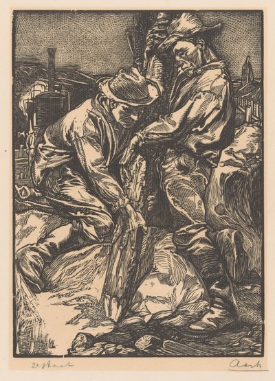 Cölöpmunkával foglalkozó építőmunkások alkotó: Johannes Josephus Aarts (signed by artist)