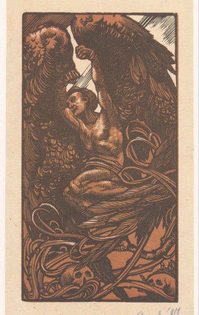 Szárnyas nő koponyákkal alkotó: Johannes Josephus Aarts (signed by artist)