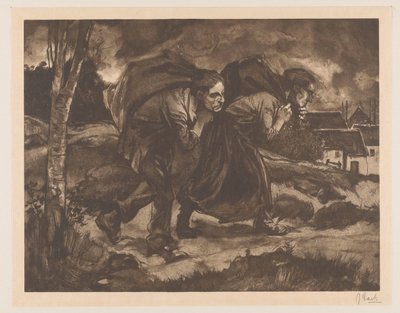 Férfi és nő táskával a hátán alkotó: Johannes Josephus Aarts (signed by artist)