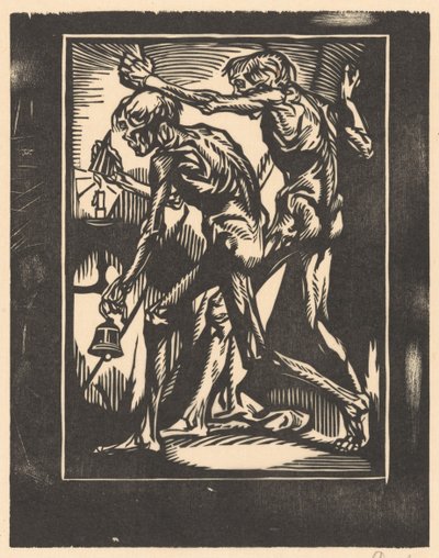 Két meztelen férfialak haranggal és gyertyaoltóval alkotó: Johannes Josephus Aarts (signed by artist)