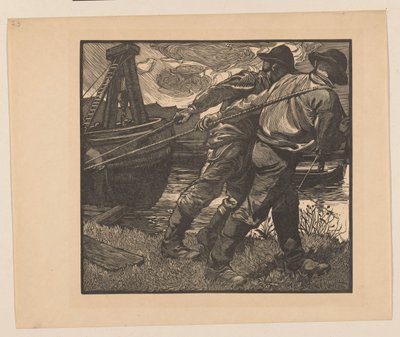 Dolgozók kötelekkel a parton alkotó: Johannes Josephus Aarts