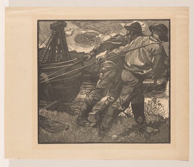 Dolgozók kötelekkel a parton alkotó: Johannes Josephus Aarts